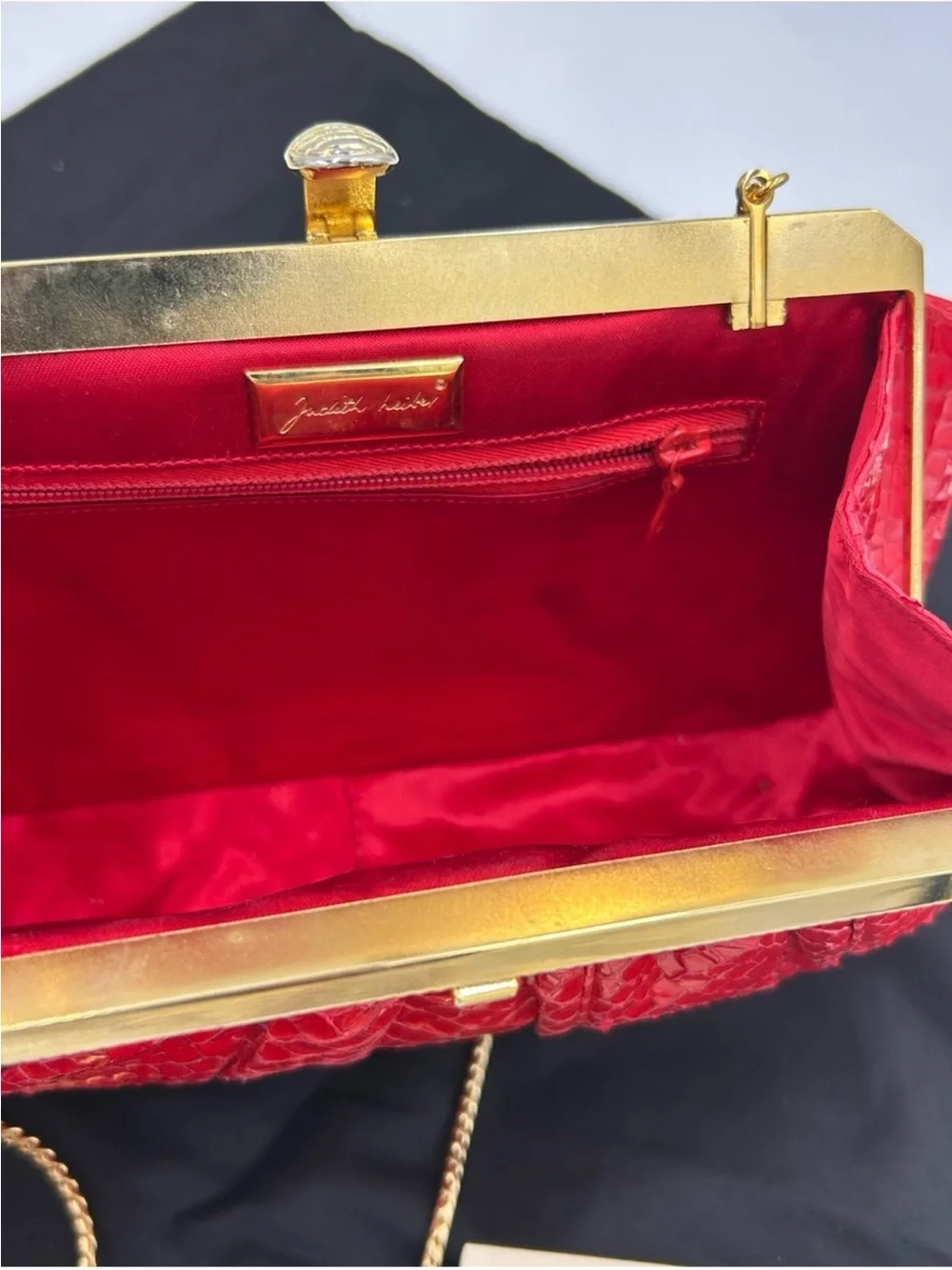 Judith Lieber red snakeskin evening bag !